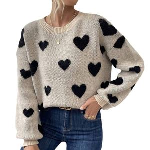 2025 vendita calda da donna coreana Casual in maglia traspirante a maniche lunghe snellente Pullover cuore a contrasto colore anteriore invernale - Product Image 6