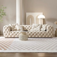Italienische minimalist ische Mond oberflächen creme Wabi-Sabi Style Frosted Velvet Sofa Set Internet Celebrity Home Straight Row Bett