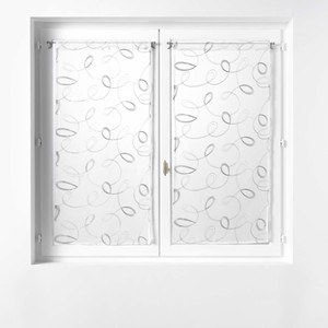 Rideau transparent droit avec passe-tringles 2x60x160cm, voile de sable brodé, gris, translucide, italien - Product Image 1