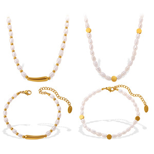 Freshwater Pearl <b>Bracelet</b> And Necklace <b>Set</b> Baroque Style Imitation Pearl Women's Party Jewelry - Product Image 5