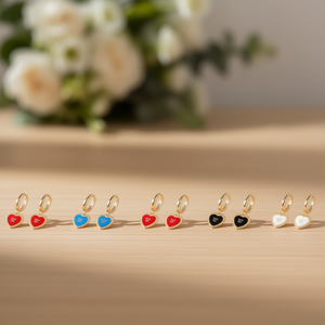 Pendientes de Aro con Forma de Corazón Angelina, Chapados en Oro, Acero Inoxidable, Rojo, Azul, Blanco, Negro, Joyería de Moda para Mujer, Juego de 12 Piezas - Product Image 2