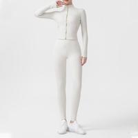 Conjunto de 2 Piezas de Chaqueta Corta de Yoga de Alta Calidad, Lujosa, Elástica, de Spandex/Nylon, Ajustada, Transpirable y de Secado Rápido