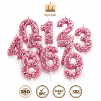Bougies d'anniversaire numérotées roses scintillantes de qualité supérieure 0-9, ensemble de décorations de gâteau hexagonales 3D sculptées en sequins pour fêtes d'enfants et baby showers