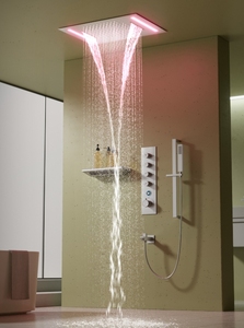 Set <span class=keywords><strong>Doccia</strong></span> <span class=keywords><strong>Termostatico</strong></span> a Pioggia Incassato Semplice con Finitura Spazzolata, Display Digitale Intelligente, Completo in Ottone - Product Image 3