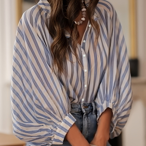 Top a Righe da Donna Enyami, Bluse con Scollo a V e Maniche a Sbuffo, Camicie Larghe e Fluide - Product Image 2