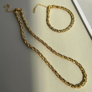 Collar YF4069 Estilo Hip Hop Vintage de Acero Inoxidable, Chapado en Oro de 18K, Resistente al Agua, <span class=keywords><strong>Cadena</strong></span> Gruesa de Cuerda Trenzada, Gargantilla - Product Image 3