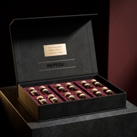 Boîte rigide noire personnalisée pour flacons de peptides, 12 flacons, logo estampé à chaud en feuille de satin