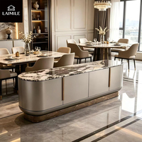 Buffet moderne de luxe avec dessus en marbre naturel, surface en cuir, armoire de rangement latérale pour salle à manger de villa