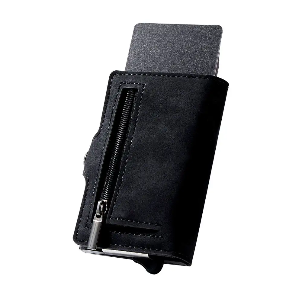 Hot Sale RFID Credit Card Holder Pu Leather Zipper Wallet Aluminum Wallet Pop Up RFID Credit Card Holder Wallet for Men Women
