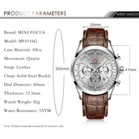 Jam Tangan Pria MINI FOCUS MF0116G Fashion Bisnis Tali Kulit Quartz Bercahaya Tahan Air Mewah