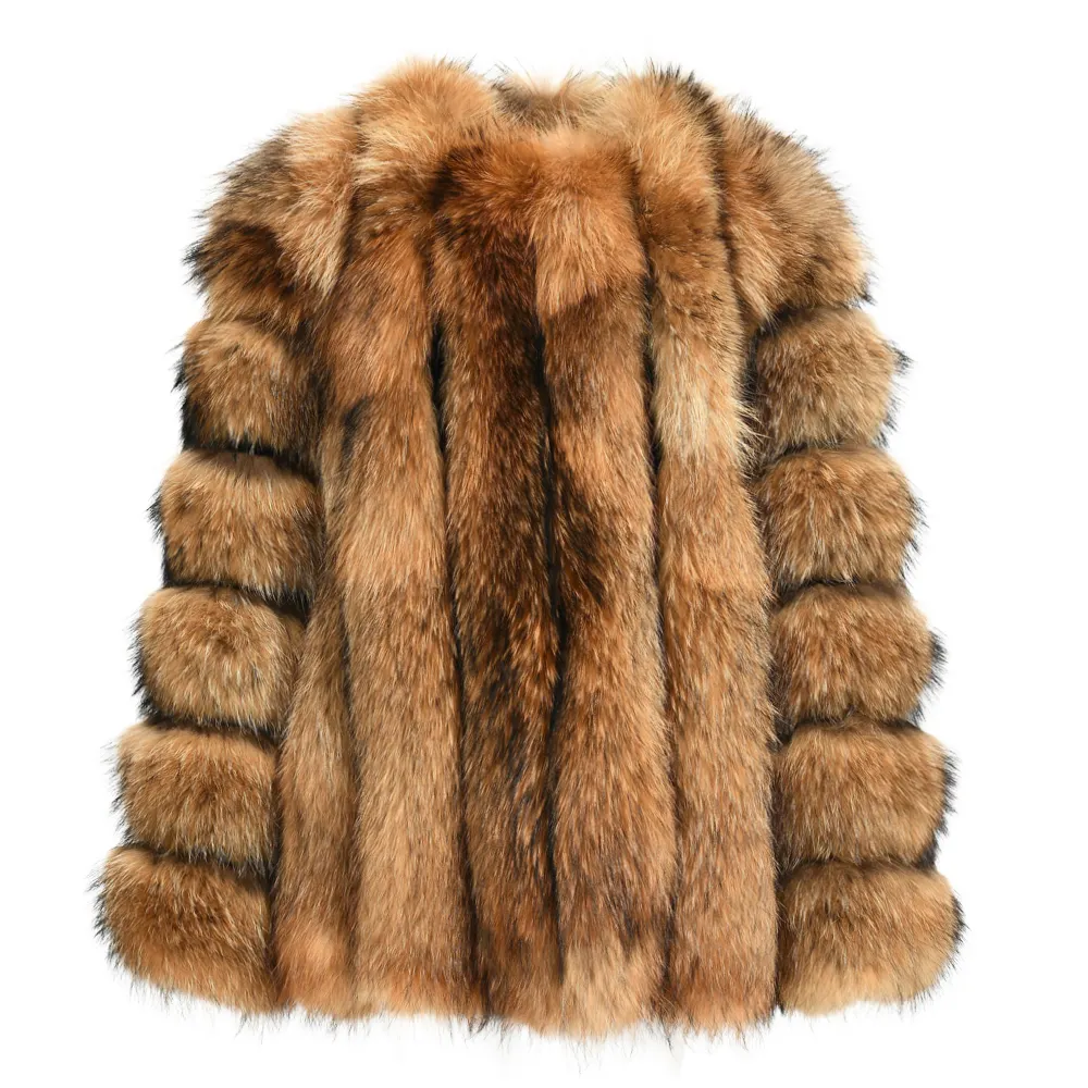Vendita calda all'ingrosso lunghezza regolare caldo lusso soffici cappotti di pelliccia genuina Plus Size cappotto di pelliccia di procione delle donne di inverno