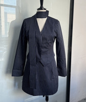 Ensemble chic pour femmes, veste à manches longues à rayures et col en V, jupe mini sexy taille haute, ensemble décontracté pour femme de bureau, élégant, 2 pièces, costume pour femmes