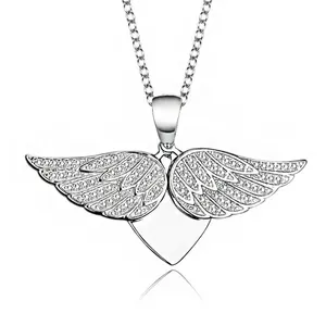 Hot Sale 925 Sterling Silver Angel Wings Pendant Fashion Simple Heart Shape Wings Necklace for Women