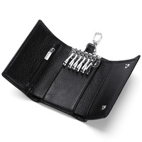 Dompet Kunci Kulit Sapi Lapis Pertama Premium Multi-Fungsi Dompet Koin Kulit Asli Slot Kartu Penutup Kancing Ganda Dompet Kunci OEM