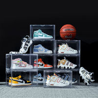 Lot de 12 boîtes de rangement transparentes en acrylique pour chaussures, empilables et transparentes, boîte pour baskets en plastique avec aimant.