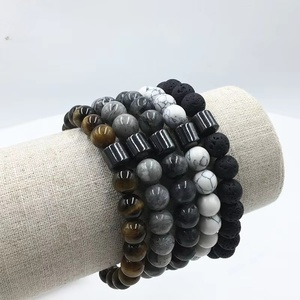 Bracelet en pierre naturelle de lave et œil de tigre, manchette, chaîne, perles d'hématite cylindriques, amulette énergétique pour homme - Product Image 4