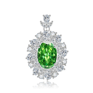 Ensemble collier et pendentif en zircon vert ovale taillé en forme de fleur, écologique, en cuivre, 10*14 mm, pour femmes - Product Image 6