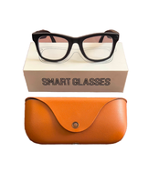 Lunettes intelligentes avec monture noire et étui en cuir, traduction IA, commande vocale MT ULTRA