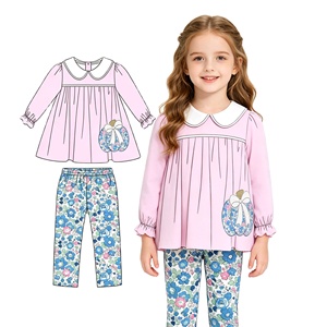 ชุดลำลองเด็กผู้หญิงลายดอกไม้ผ้าฝ้ายแขนยาว กางเกงเลกกิ้ง 2 ชิ้น ชุดรอมเปอร์เด็ก ชุดพี่น้อง - Product Image 1