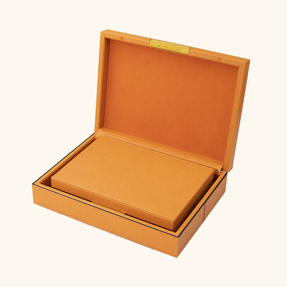 Sawtru Custom 2PCS Cross-grained Leather MDF Gift Box Flip Cover Magnetic MDF Wooden Gift Box Packaging Luxury Gift Storage Box