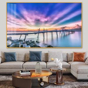 Décoration murale en porcelaine de cristal naturel de luxe, ciel coloré, océan, quai avec cadre en aluminium - Product Image 1