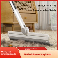 Brosse de nettoyage et d'élimination des poils d'animaux, brosse à long manche pour sols domestiques, balai à poils et débris