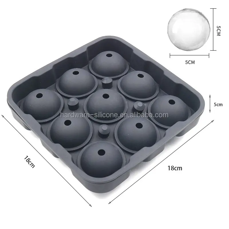 Hot-venda Preço por atacado Food Grade Custom 3D Ice Cube Modelo Bandeja Para Whisky Silicone Ice Round Ball Mold Bandeja