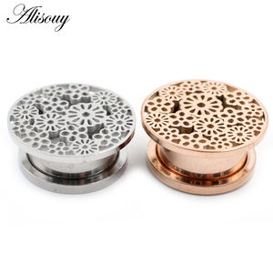 اليسوي قطعتان برغي وردي اللون الذهبي بلينغ سدادات أنفاق الأذن مقاييس مخرطة الفولاذ المقاوم للصدأ الأذن المتوسع الجسم ثقب المجوهرات - Product Image 5