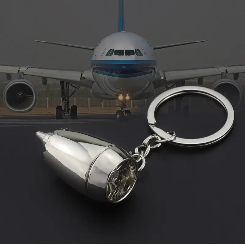 प्रचार उपहार विमानन स्मारिका कस्टम लेजर उत्कीर्णन लोगो बैग 3 डी आकार के मिनी धातु हवाई जहाज इंजन कीचेन