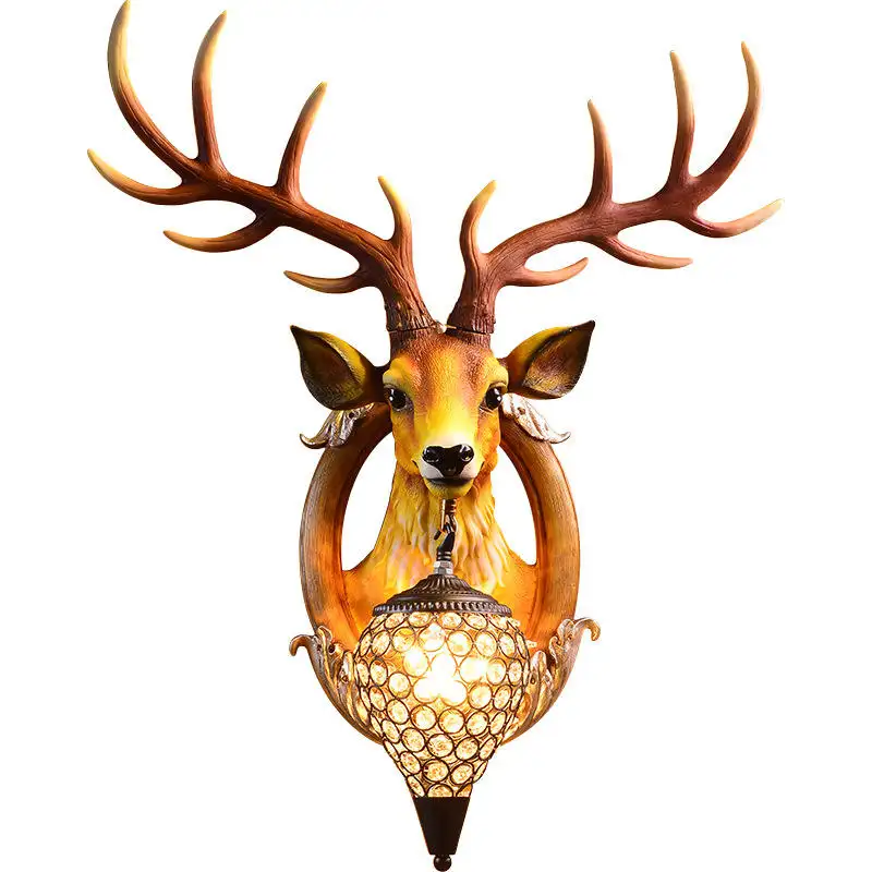 Nordic style living room TV background wall bedside antler wall lamp personality creative deer head K9 crystal wall lights