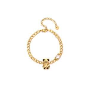 Fashion Chain <b>Bracelet</b> Gold Plated 316L Stainless Steel Bear Charm <b>Crystal</b> Pendant Women's Jewelry - Product Image 1