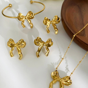 Accesorios de moda de lujo para mujer, <span class=keywords><strong>collar</strong></span> con colgante de lazo de acero inoxidable sin deslustre, pulsera, pendientes, anillos, Collares para mujer - Product Image 6