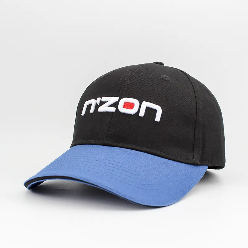 Wholesale Custom High Quality 6 Panel Plain Black Cotton Embroidery Logo Baseball Hat,Curved Structured sandwich brim Cap