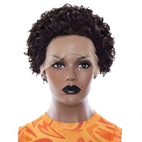 Perruque synthétique complète pour femme, noire, courte, afro bouclée, volumineuse, naturelle, tendance, avec dentelle transparente à l'avant