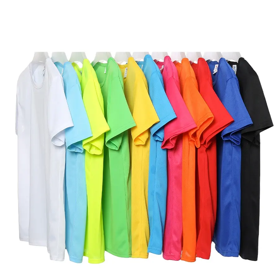 14 रंग स्टॉक थोक सस्ते त्वरित सूखी 100% पॉलिएस्टर सादे रिक्त पुरुषों की टी शर्ट कस्टम लोगो मुद्रित पुरुषों टी शर्ट
