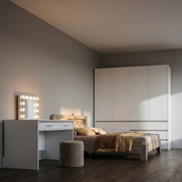 Ensemble de chambre à coucher moderne et complet en MDF pour adultes, style appartement, avec armoire, pour la maison ou l'hôtel