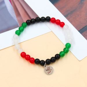 Customized LOGO Palestine <b>Map</b> Bracelet with Stainless Steel Peace dove Pendant Chalcedony Agate Stone Beaded Elastic Bracelet - Product Image 5