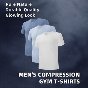 Vente en gros de t-shirts de compression pour hommes 100% polyester, vêtements de sport décontractés pour la course à pied, vêtements de sport avec design musculaire, tissu tricoté - Product Image 3