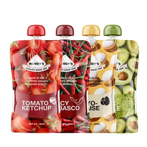 Custom Afdrukken Voedsel Plastic Verpakkingen Tomaat Ketchup Zakje Stazak Ketchup Uitloop Zakjes