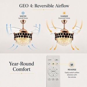 Modern K9 Crystal Ceiling Fan with <b>Light</b> 48 Inch Quiet Reversible DC Motor 6 Speeds Timer Indoor Fan - Product Image 2