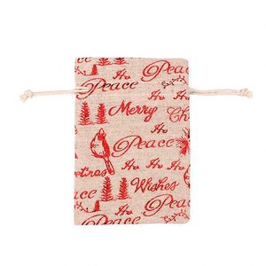 Sac de Noël en chanvre avec poignée en corde et impression dorée, sac à bonbons de Noël en coton et lin avec cordon de serrage, pochette cadeau festive - Product Image 3