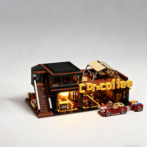 JD113 Vintage Car <span class=keywords><strong>Club</strong></span> Café Café Boutique & Réparation <span class=keywords><strong>Garage</strong></span> Blocs de Construction Kit Assemblage Modèle Auto Enthusiast Scène Briques Ensemble - Product Image 1