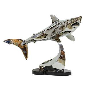 Gran tamaño de la vida de acero inoxidable Hai-Skulptur Escultura De <span class=keywords><strong>Tiburon</strong></span> colgante gran tiburón blanco pared arte escultura estatua para la venta - Product Image 2