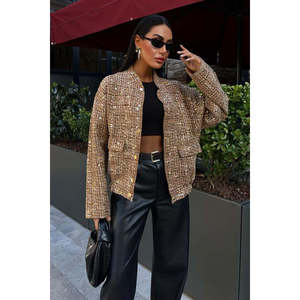 Chaqueta Bomber con Lentejuelas Centre Pul Dorada de Manga Larga Tejida para Mujer, Otoño, Talla L/XL - Product Image 5