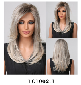 Ainizi Vente en gros de perruques en <span class=keywords><strong>cheveux</strong></span> synthétiques naturels soyeux de 22 pouces, perruques ombrées grises en couches pour femmes - Product Image 2