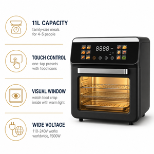 Freidora <span class=keywords><strong>de</strong></span> Aire Eléctrica <span class=keywords><strong>de</strong></span> Gran Capacidad <span class=keywords><strong>de</strong></span> 11L con Ventana Visible, Pantalla Táctil, Horno Multifunción <span class=keywords><strong>de</strong></span> 1500W para Cocina - Product Image 1