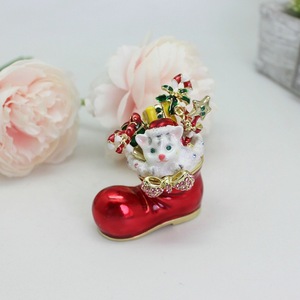 Shinnygifts Màu Đỏ Giáng sinh giày hộp đính với tinh thể bức tượng nhỏ vẽ tay đồ trang sức vòng chủ đề giáng sinh trang trí nội thất Quà Tặng - Product Image 4