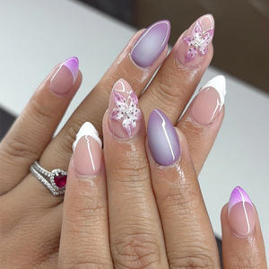 Uñas <span class=keywords><strong>Postizas</strong></span> de Moda en Oferta, Forma de Almendra, Estilo Francés con Borde Blanco y Dorado, Cobertura Total, Material ABS, 24 Piezas, Uñas a Presión con Pegamento - Product Image 2