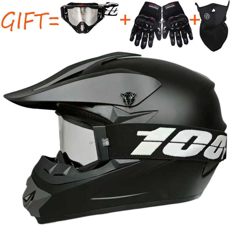 Black with black frame and black nose 100 goggles   gloves