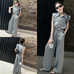 Tenues d'été élégantes pour adolescentes, haut sans manches et pantalon, ensemble de vêtements pour filles tendance 2 pièces - Product Image 2
